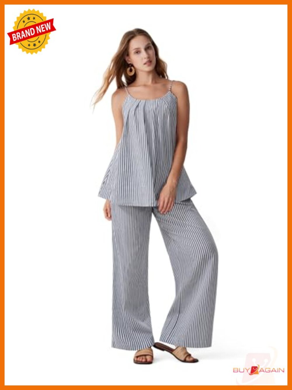Linen Blend Two Piece Set Backless Top Flowy Pants